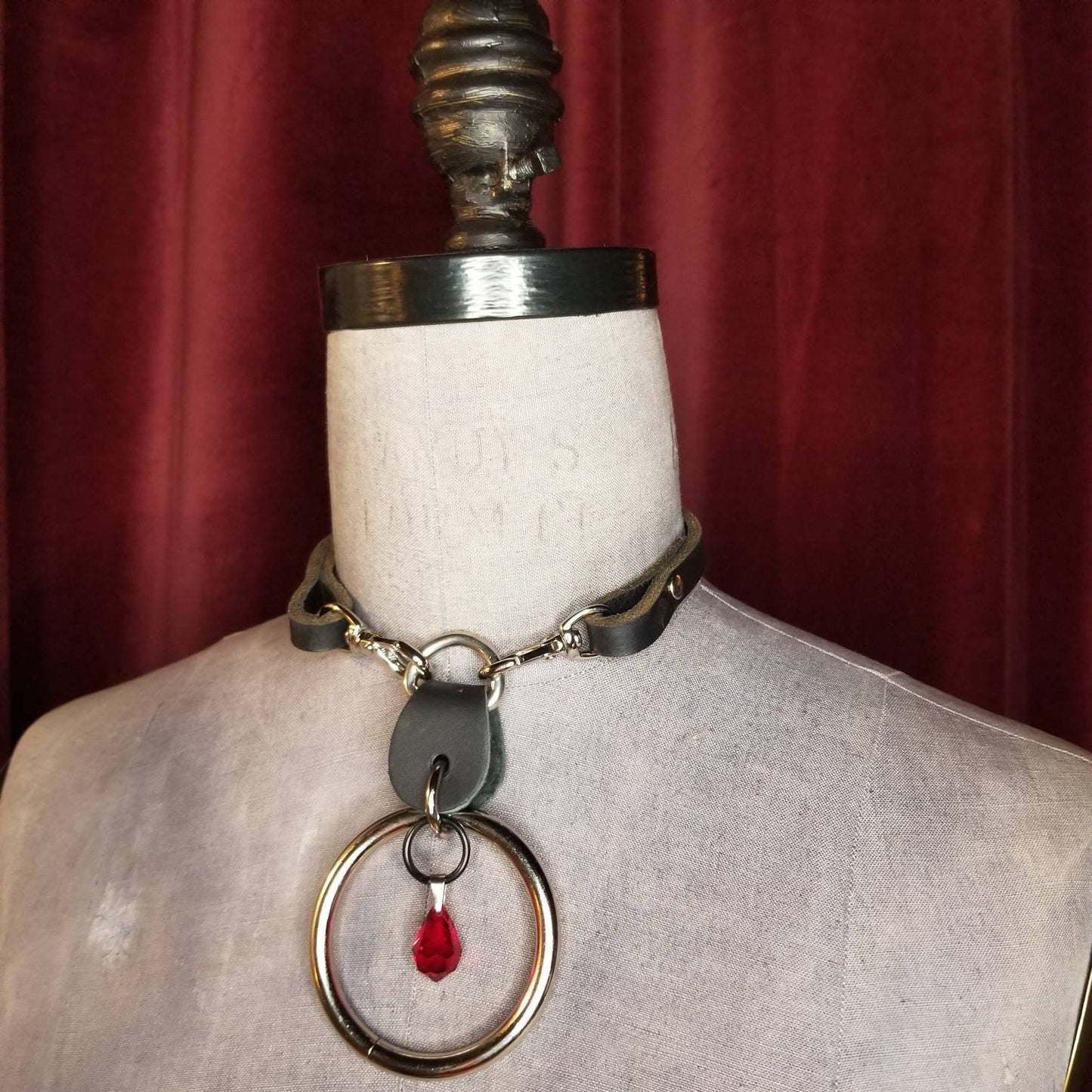 Miss Ruby Red Crystal & Silver Oring Choker. Chic Goth style.