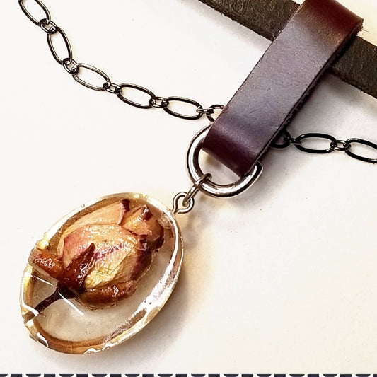 Rose and leather Pendant